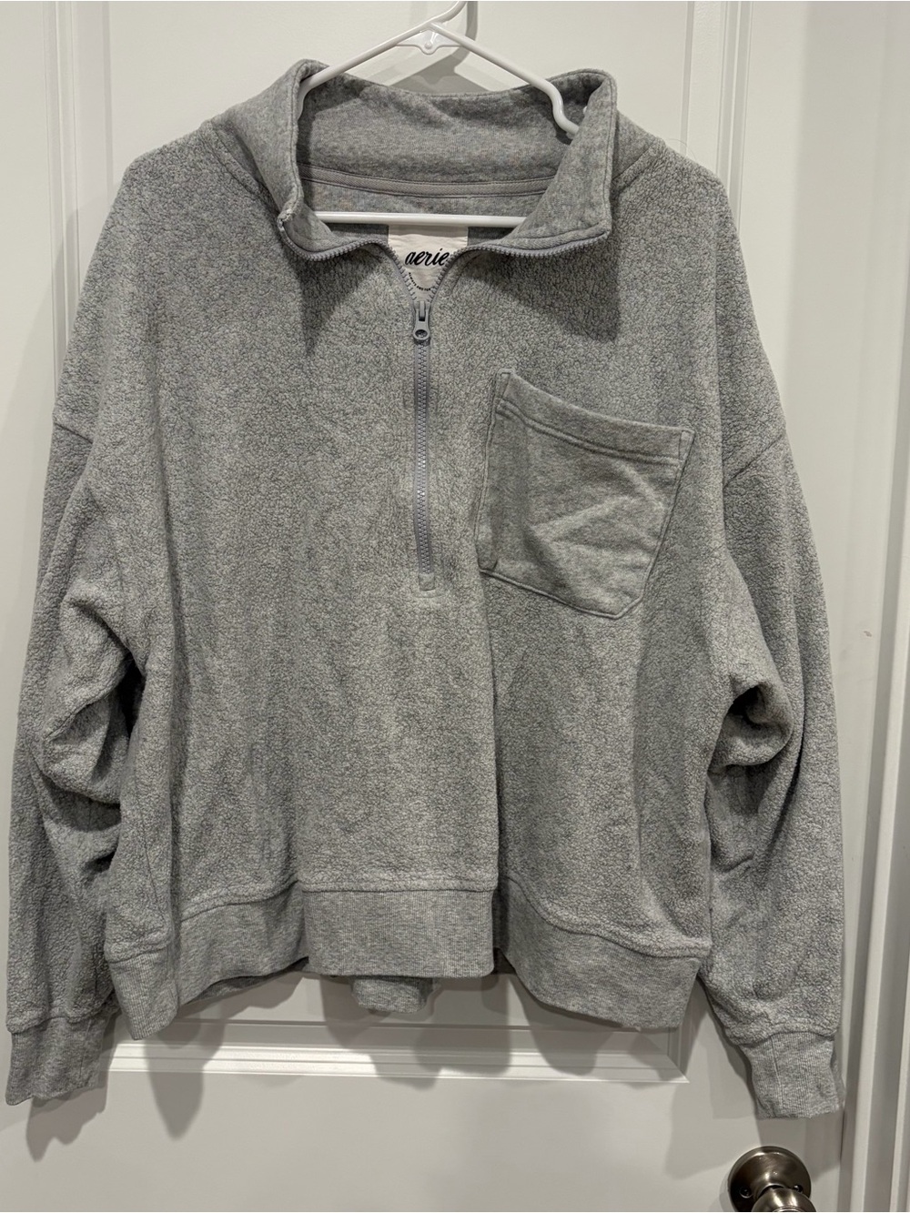 Aerie Fleece Quarter Zip Sweatshirt Grey